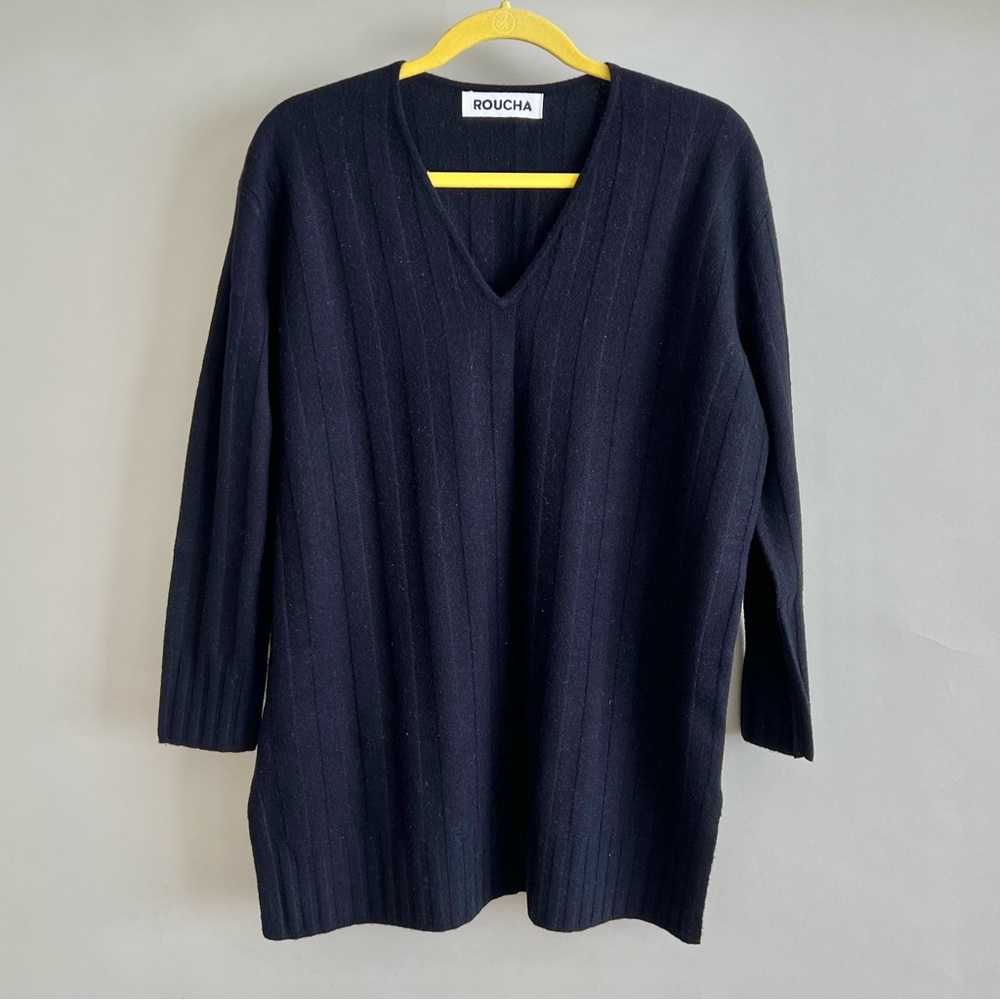 ROUCHA Tacer Navy Blue Deep V-Neck Sweater Wool Small